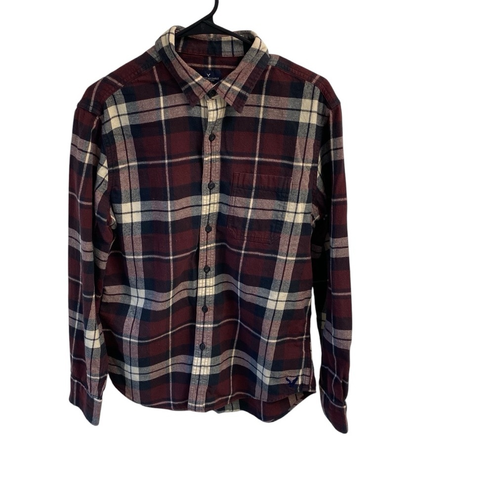 Men's Plaid Shirt - Burgundy‎ and Cream